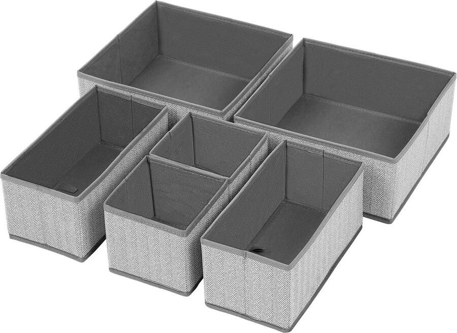 Opbergdozen voor ondergoed set van 6 lade-organizer stoffen dozen opbergmanden vliesstof in linnenlook sokken stropdassen sjaals grijs