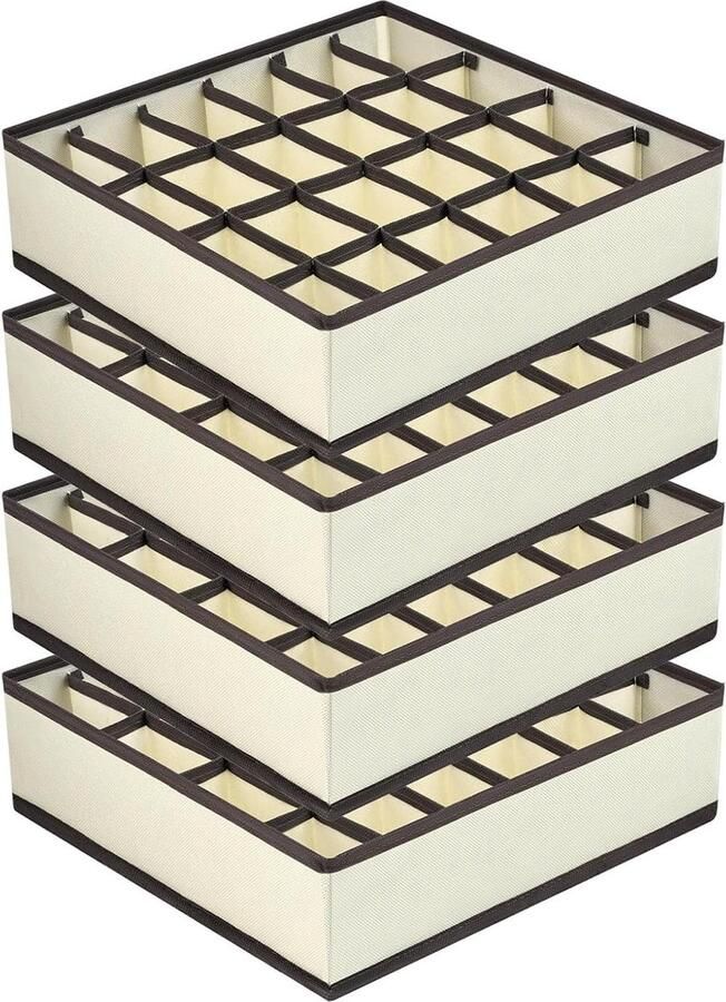 Opbergdozen voor sokken en ondergoed 4 stuks 24 cellen Opvouwbaar Vouwdoos Ladeverdelers Lade-organizer Stoffen dozen Bewaren sokken Hennep