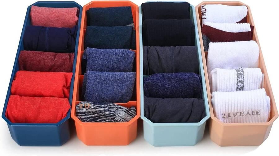 Opbergdozen voor sokken en ondergoed Opbergsysteem voor kledingkast 4 stuks Grijs Stoffen materiaal 28x24x10 cm