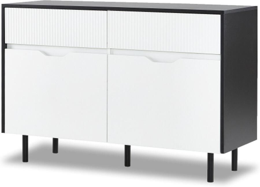 Zonder merk Gotagee Opbergkast 120cm met gegroefde laden zwart-wit design verstelbare planken 2 deuren dressoir buffet voor keuken woonkamer eetkamer