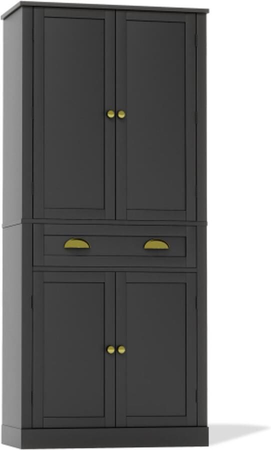 GOTAGEE Opbergkast 182 cm 4 deuren en 1 lade 2 deuren met planken 6 opbergvakken en 4 verstelbare planken geschikt voor keuken eetkamer en woonkamer zwart