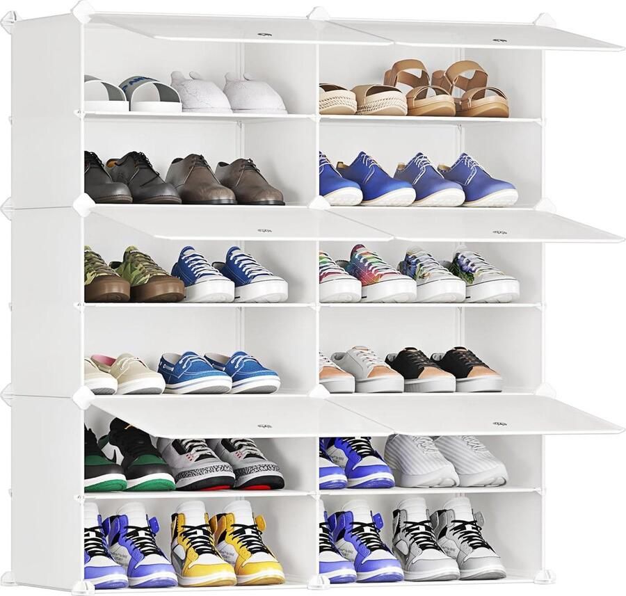 Opbergkast 2 x 6-laags Modulaire Kubus Ruimtebesparende Opbergkast voor Schoenen en Kleding Wit