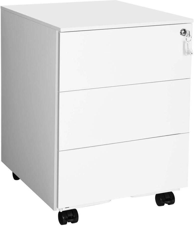 Opbergkast archiefkast ladekast bureaumeubel met wieltjes 3 lades en slot verplaatsbaar naar elke locatie stevig en duurzaam metalen frame geschikt voor kantoor studio en slaapkamer 30 x 46 x 59 2 cm wit