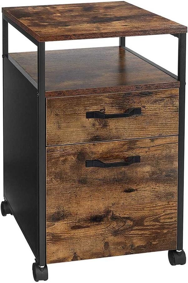 Opbergkast Archiefkast Verplaatsbare kast Kantoorkast met 1 open vak 2 laden en wielen kan naar elke gewenste plek worden verplaatst ruimtebesparend 41 x 45 x 66 cm bruin