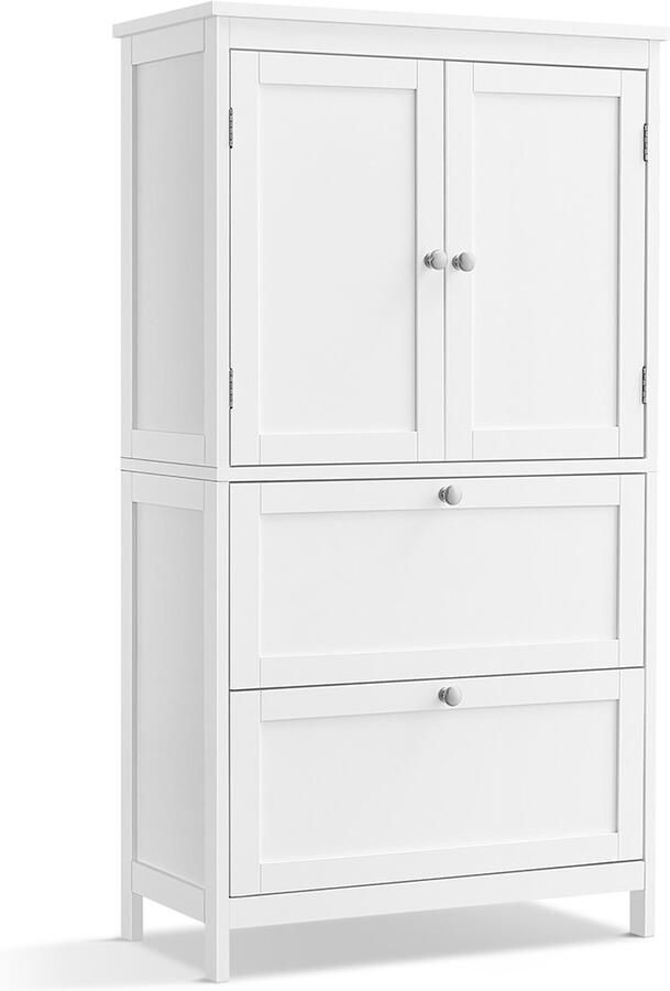 Opbergkast Badkamerkast Dressoir Bijzetkast met verstelbare planken 2 lades en 2 kastdeuren stevig en duurzaam houten frame stijlvol modern en minimalistisch design geschikt voor eetkamer badkamer woonkamer en slaapkamer 30 x 60 x 110 cm wit