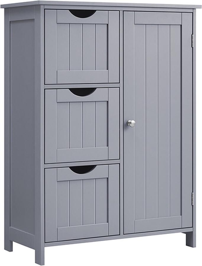 Opbergkast Badkamerkast Dressoir Multifunctioneel Opbergmeubel met 3 lades verstelbare plank en 1 lameldeur grote capaciteit en veelzijdige opslag stevige houten constructie stijlvolle en minimalistische vorm 30 x 60 x 81 cm grijs