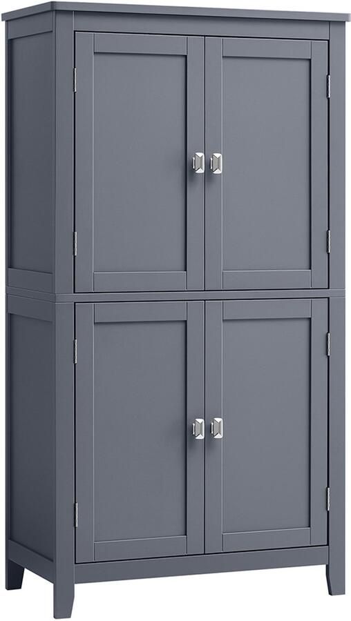 Opbergkast badkamerkast staande kast dressoirkast zijkast met verstelbare planken en 4 deuren Stevig en duurzaam houten frame modern en eenvoudig design geschikt voor badkamer woonkamer keuken en slaapkamer 30 x 60 x 110 cm grijs