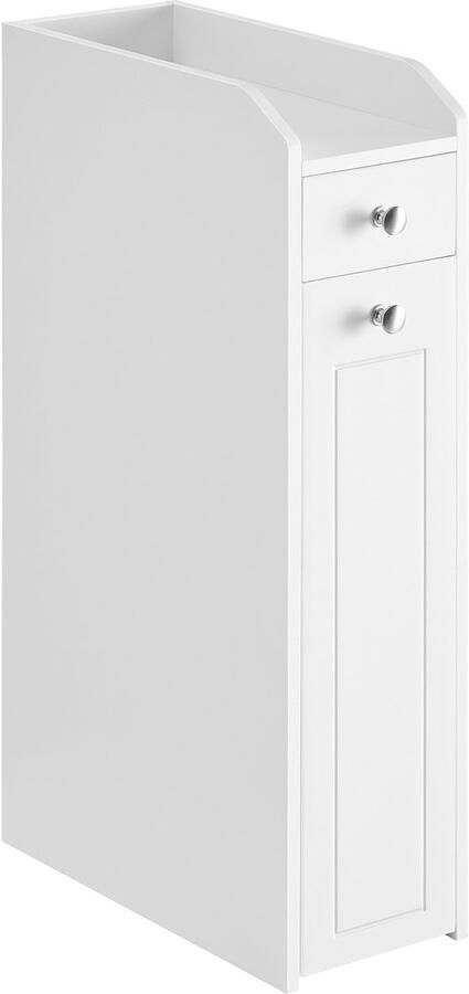 Opbergkast badkamerkast staande kast met 1 lade en 1 uittrekbaar rek. Het verhoogde ontwerp rond het bovenblad voorkomt dat voorwerpen eraf vallen. Eigentijds stijlvol en modern uiterlijk 40 x 18 x 70 cm wit