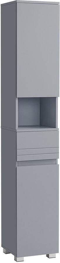 Opbergkast Badkamerkast Staande kast Smalle kast met verstelbare plank 2 deuren 1 lade en 1 open opbergvak stevig en duurzaam houten frame geschikt voor keuken woonkamer slaapkamer en badkamer 30 x 30 x 170 cm grijs