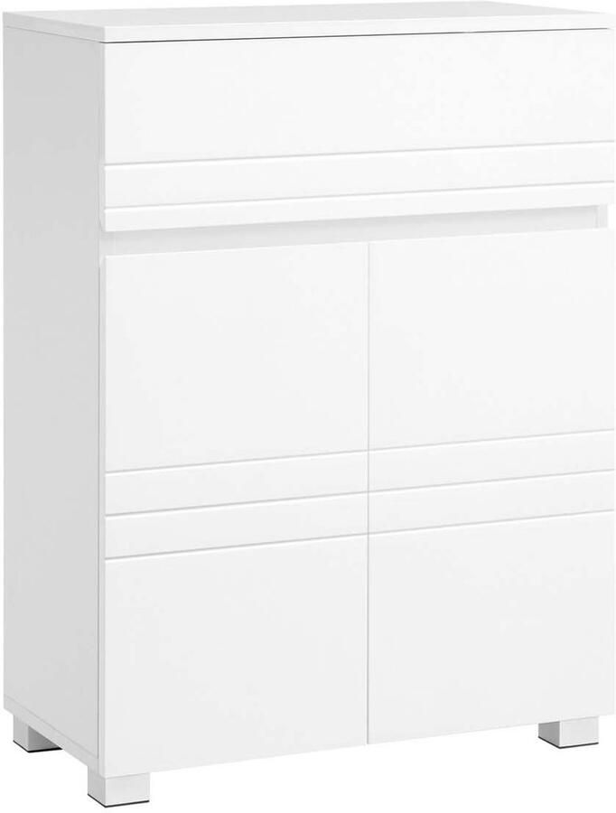 Opbergkast Badkamerkast Woonkamerkast Multifunctioneel Opbergmeubel met verstelbare plank 1 lade en 2 deuren stevige houten constructie stijlvolle en minimalistische vorm 60 x 30 x 80 cm wit