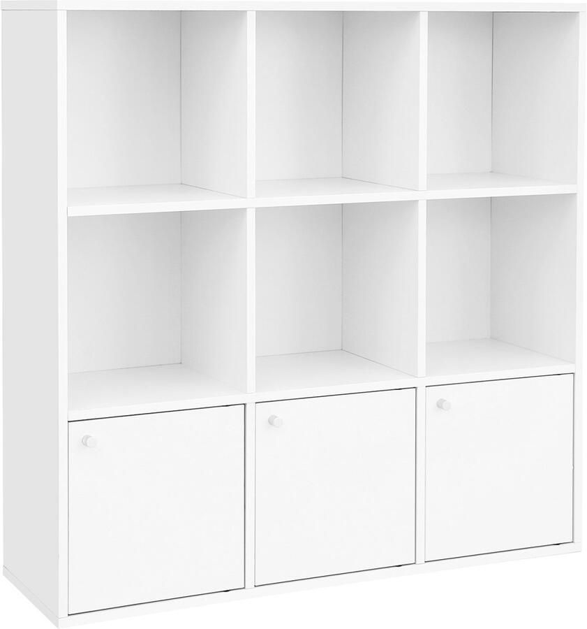 Opbergkast boekenkast vrijstaande vitrinekast dvd-rek boekenrek met 6 open vakken en 3 onderkasten stevig houten frame stijlvol eenvoudig modern design 97 5 x 30 x 97 5 cm wit