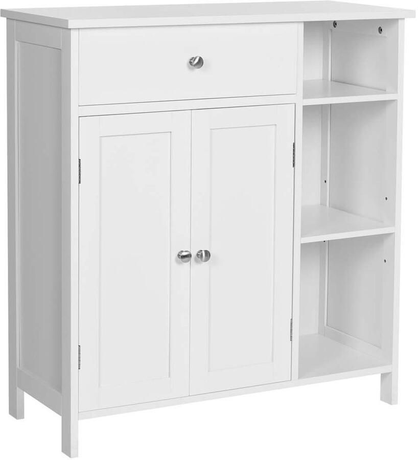 Opbergkast dressoir badkamerkast met verstelbare plank 1 lade 3 open opbergvakken en 2 deuren. Stevig en duurzaam houten frame modern en stijlvol ontwerp 75 x 30 x 80 cm wit