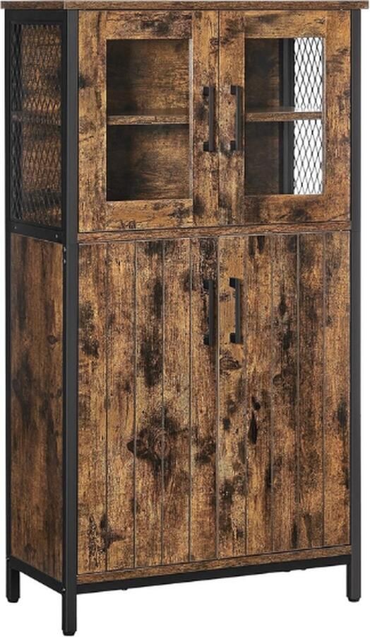 Opbergkast dressoir kast verstelbare planken badkamerkast stalen frame voor woonkamer keuken industriële stijl rustiek bruin en zwart LSC260B01