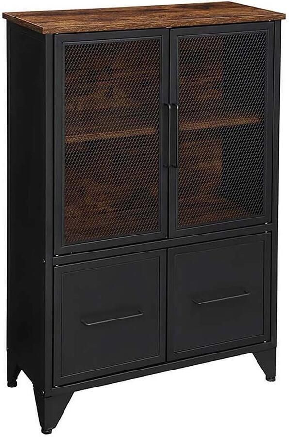Opbergkast Dressoir Vitrinekast Boekenkast met 2 ademende transparante deuren en 2 normale deuren Stevig en duurzaam metalen frame Geschikt voor keuken woonkamer en slaapkamer 75 x 33 x 100 cm zwart