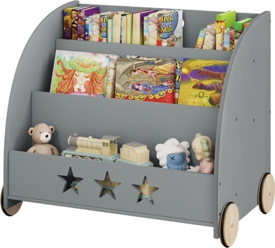 Opbergkast Jiri Voor kinderen Grijs Boekenkast Speelgoedkast kind Kinderkamer Boekenrek Hout