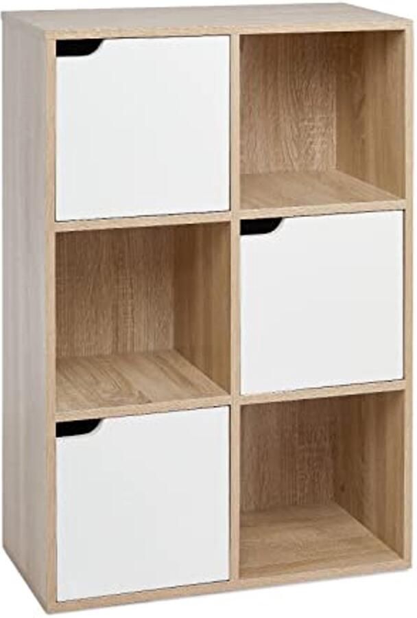 Opbergkast met 6 kubussen en 3 niveaus Houten boekenplank voor woonkamer slaapkamer en thuiskantoor