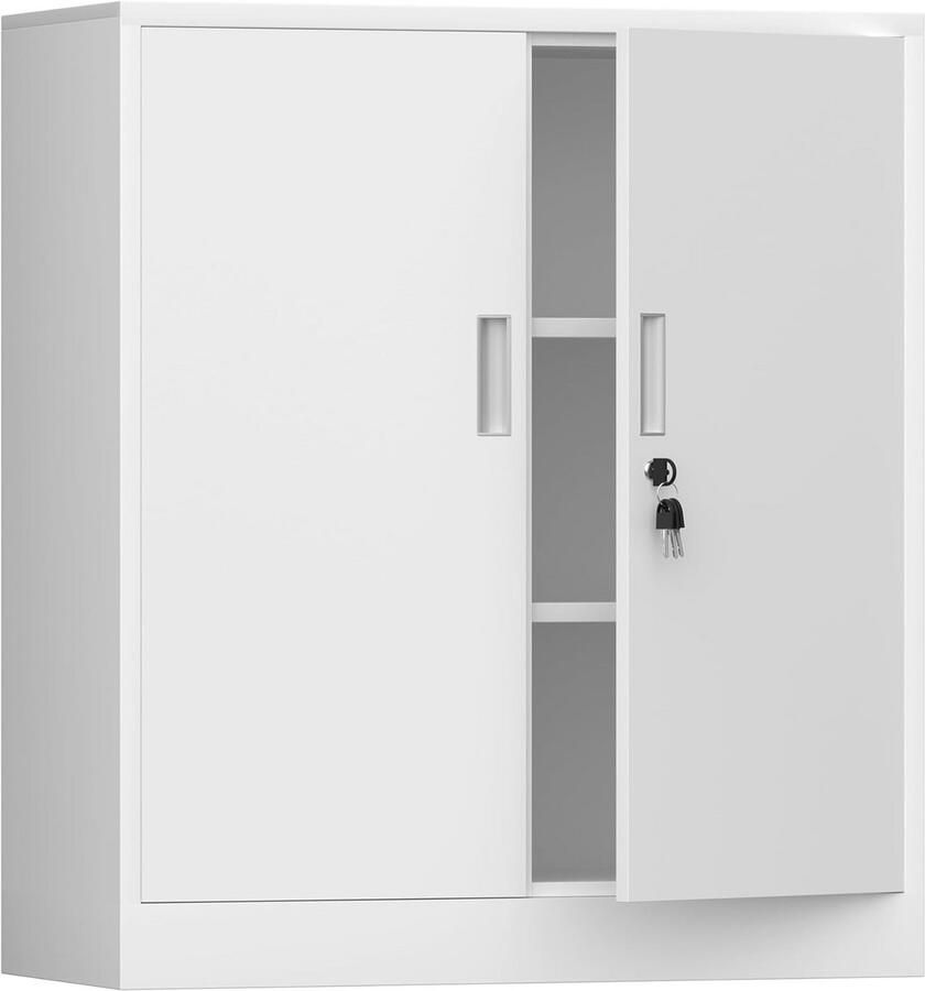 Dossierkast kantoorkast opbergkast metalen kast stalen kast van metaal met afsluitbare deuren en 2 verstelbare planken 92 x 80 x 40 cm (wit 92 H cm)