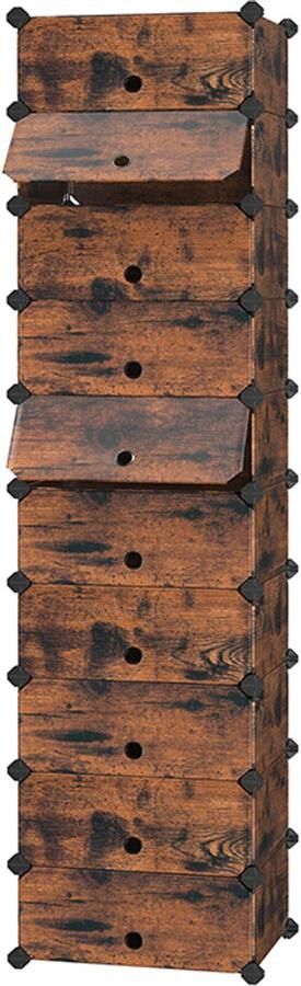 Opbergkast Schoenenkast 10-delige set Opbergorganizer Modulaire stapelbare ontwerp bespaart ruimte Eenvoudig te monteren en schoon te maken Vergrendelbaar ontwerp voor stevige verbinding Geschikt voor woonkamer gang en slaapkamer 40 x 30 x 17 cmbruin