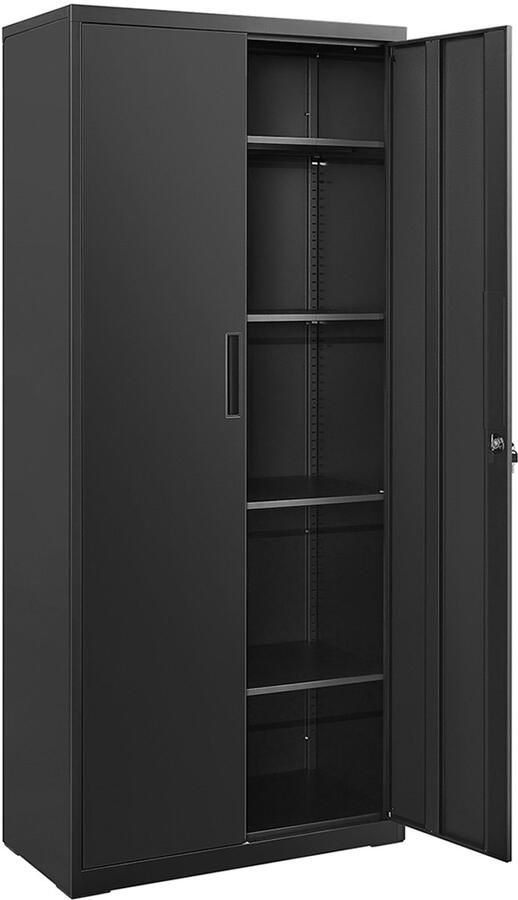 Opbergkast staande kast dossierkast met 2 deuren en 5 verstelbare planken stevig en duurzaam metalen frame stijlvolle en eenvoudige uitstraling geschikt voor kantoor garage en studeerkamer 40 x 80 x 180 cm zwart