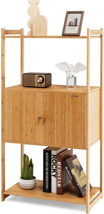 Opbergkast van bamboe bijzetkast met 3 planken en kast keukenkast commode voor keuken woonkamer 57 5 x 32 x 110 cm