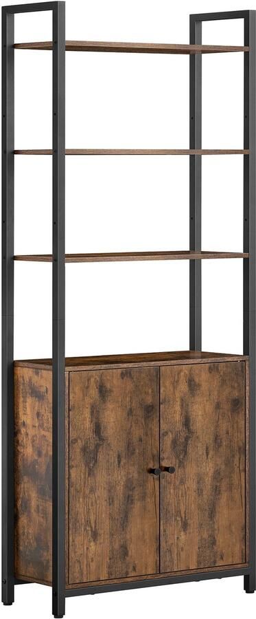 Opbergkast vitrinekast boekenkast met verstelbare legplanken 4 open vakken en een verborgen opbergvak. Geschikt voor woonkamer slaapkamer en studeerkamer. 24 x 60 x 159 5 cm bruin + zwart