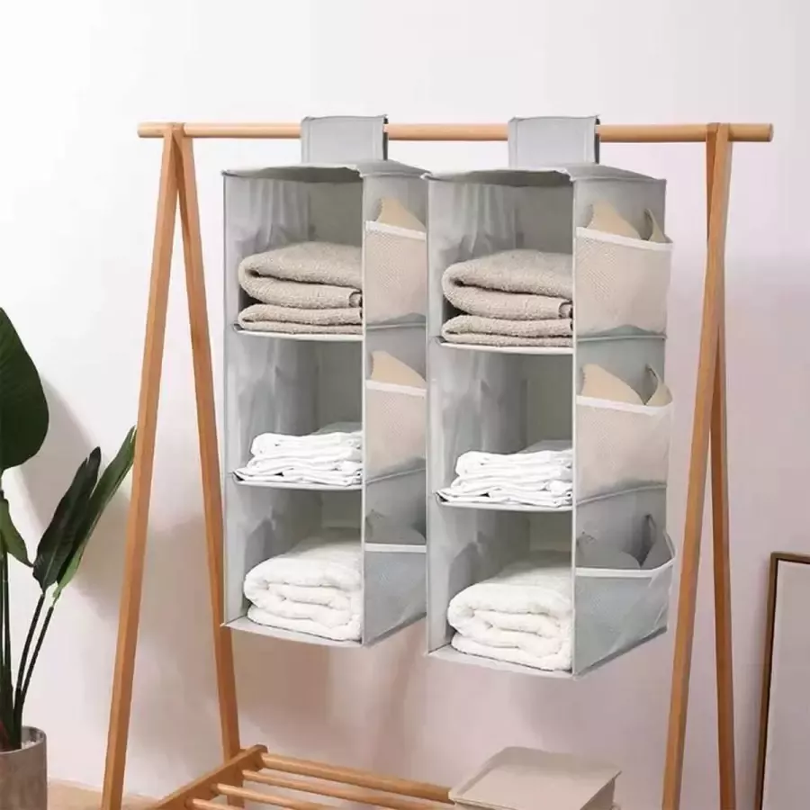 Ubrand Opbergkast voor hangende kasten 3-traps wasbare kledingkast voor hangende jurken inklapbare kledingkast met zakken voor accessoires Oxford-stof