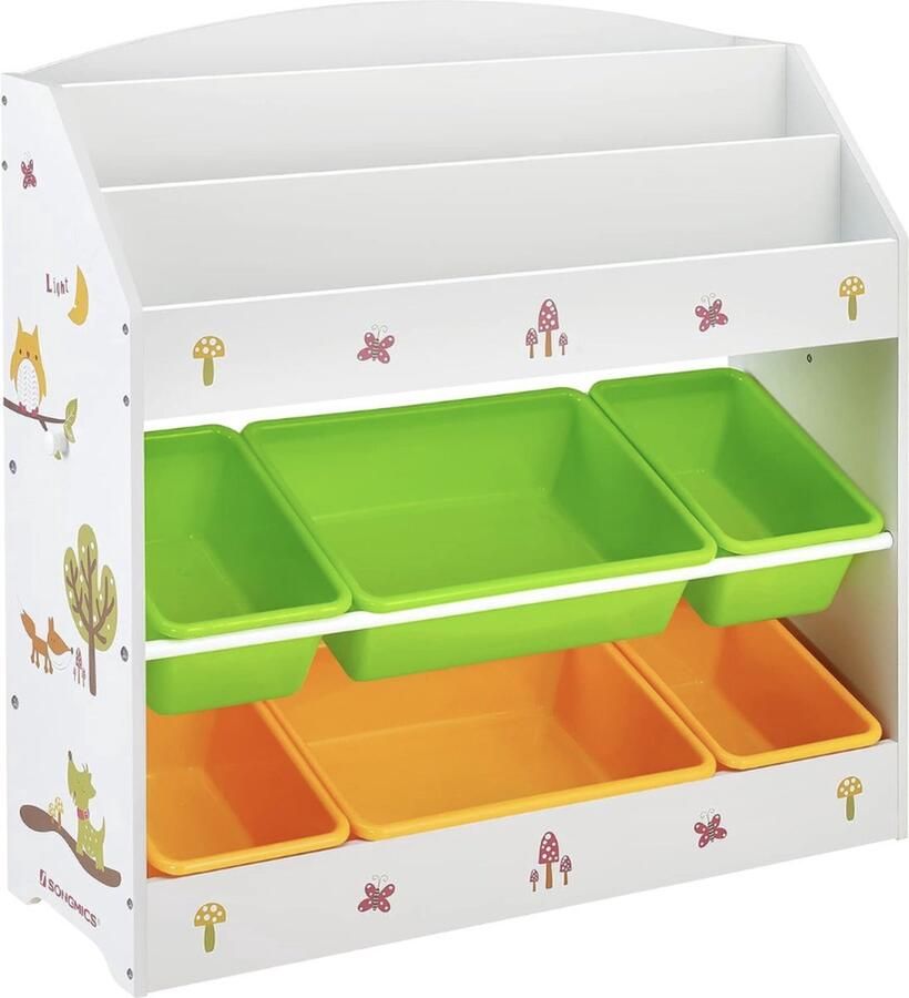 Opbergkast voor kinderen 3-laags boekenkast en 6 uitneembare containers voor kinderkamer kleuterschool meerkleurig wit Groot - Foto 2