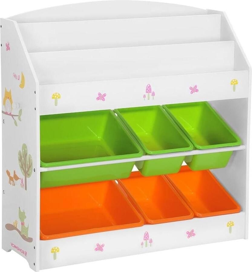Opbergkast voor kinderen 3-laags boekenkast met 6 containers kinderkamer kleuterschool meerkleurig wit Boekenkast kind