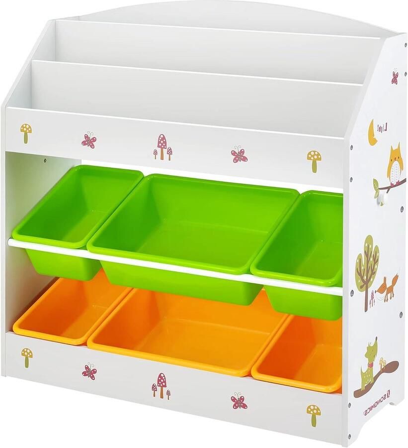 Opbergkast voor kinderen 3-laags boekenkast met 6 containers meerkleurig wit