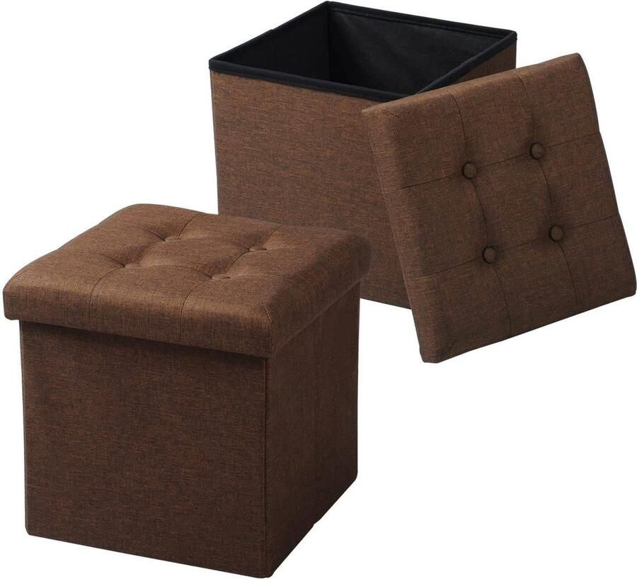 Rootz Living Rootz Opbergkruk Opvouwbare poef Comfortabele zit 37 5 cm x 38 cm x 37 5 cm Bruin Crèmewit Donkergrijs Lichtgrijs