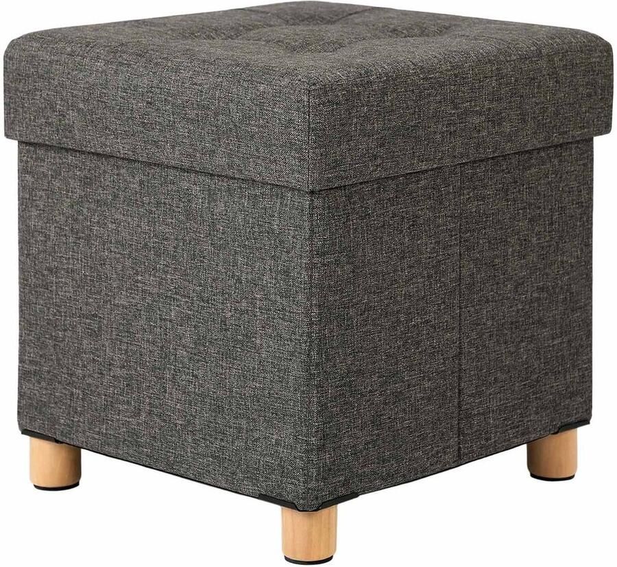 Opbergkruk opvouwbare voetenbank bedbankje met houten poten en klapdeksel met verborgen opbergruimte maximale draagkracht 300 kg zacht huidvriendelijk materiaal 38 x 38 x 40 cm grijs