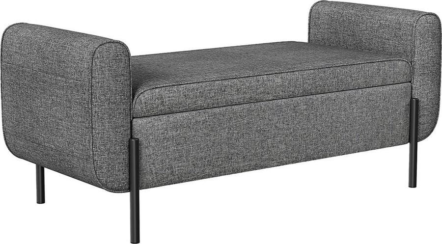 Rootz Living Rootz Opbergkruk Ottoman Fauteuil Leisteengrijs Massief hout Staal Imitatielinnen 50cm x 127cm x 55cm