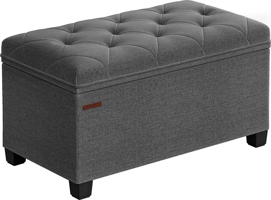 Rootz Living Rootz Opbergkruk Ottoman Voetenbank Grijs MDF Constructie Imitatielinnen 40cm x 76cm x 40cm