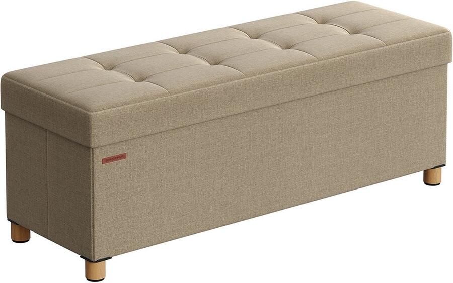 Rootz Living Rootz Opbergkruk Poef met Compartiment Camel Bruin MDF Imitatielinnen Hoge Veerkracht Schuim 38cm x 110cm x 40cm