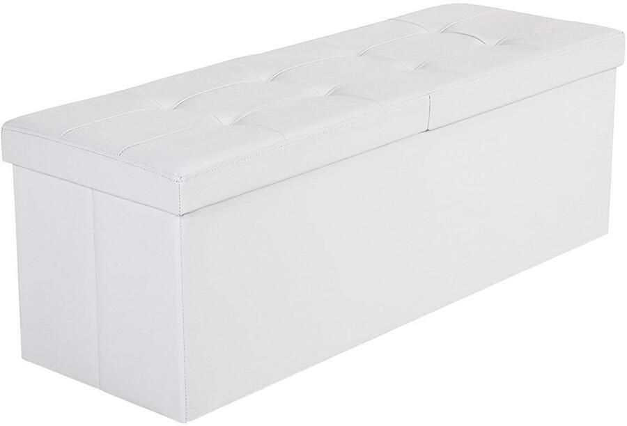 Opbergkruk voetenbank bedbankje met 120L grote opbergvakken met deksel Huidvriendelijk zacht materiaal Modern strak design Stevig duurzaam en eenvoudig te monteren 110 x 38 x 38 cm Wit