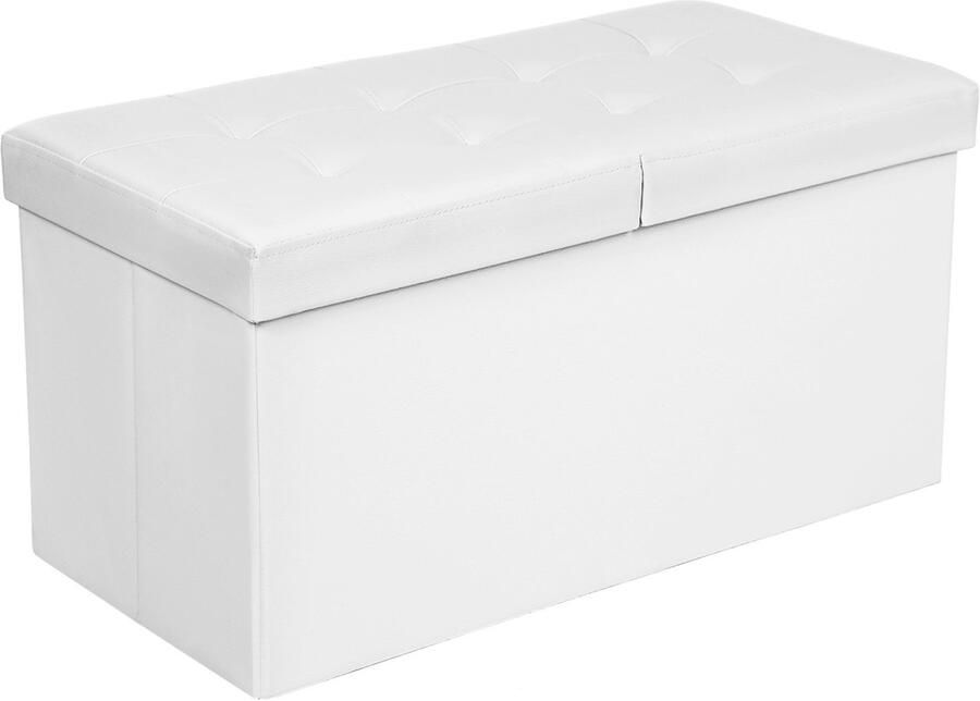 Opbergkruk voetenbank bedbankje met 80L grote opbergvakken met deksel Huidvriendelijk zacht materiaal Modern strak design Stevig duurzaam en eenvoudig te monteren 76 x 38 x 38 cm Wit