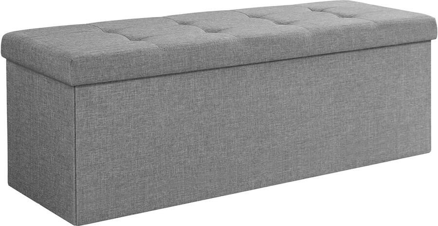 Opbergkruk voetenbank bedbankje met klapdeksel en verborgen opbergvak maximale draagkracht 300 kg zacht huidvriendelijk materiaal 10 x 38 x 38 cm grijs