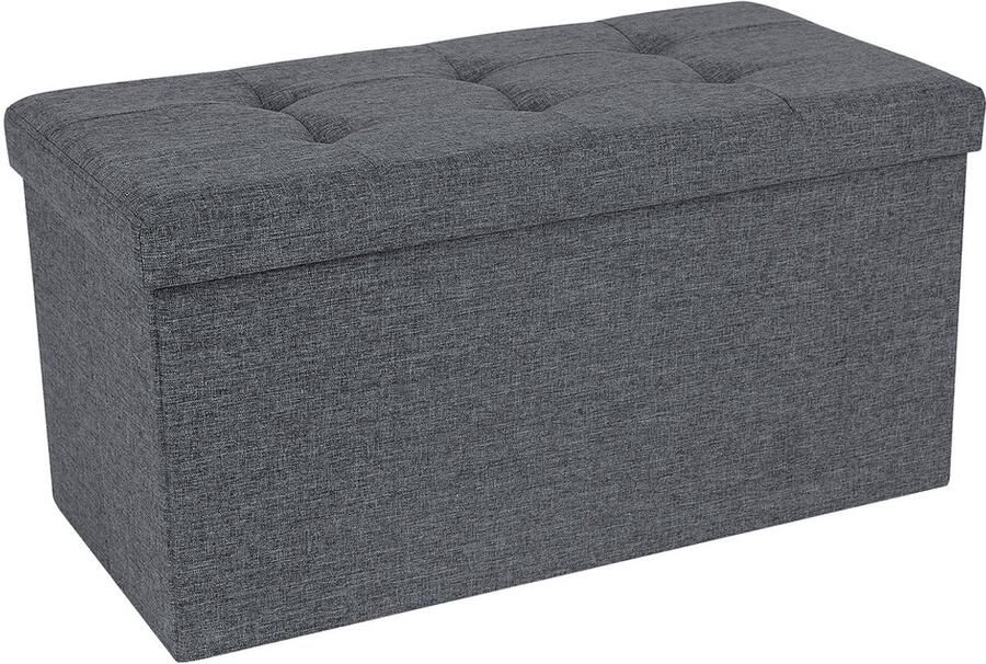 Opbergkruk voetenbank bedbankje met klapdeksel en verborgen opbergvak maximale draagkracht 300 kg zacht huidvriendelijk materiaal 76 x 38 x 38 cm donkergrijs
