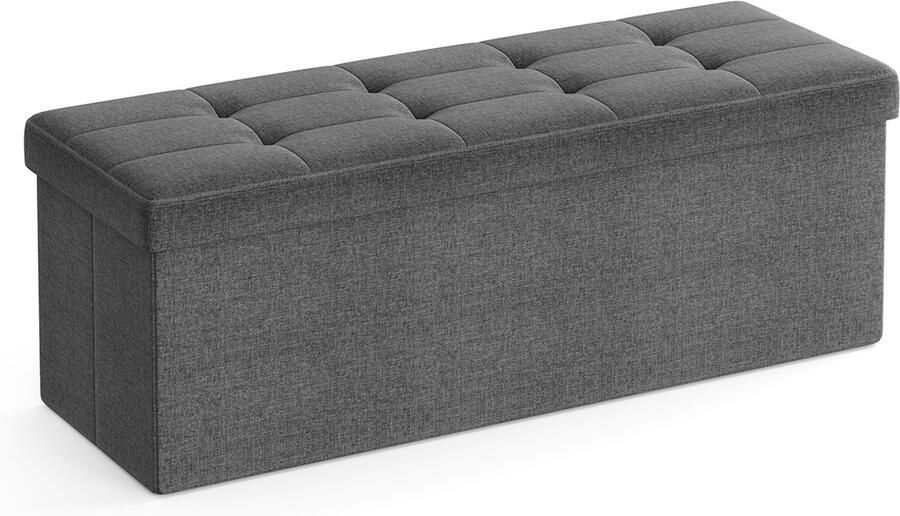 Opbergkruk voetenbank bedbankje met klapdeksel en verborgen opbergvak maximale draagkracht 300 kg zacht huidvriendelijk materiaal 110 x 38 x 38 cm donkergrijs
