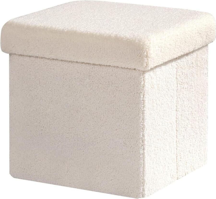 Opbergkruk voetenbank inklapbaar-gevoerde zitkubus opbergdoos met deksel opvouwbare kruk wit 32 x 32 x 32 cm