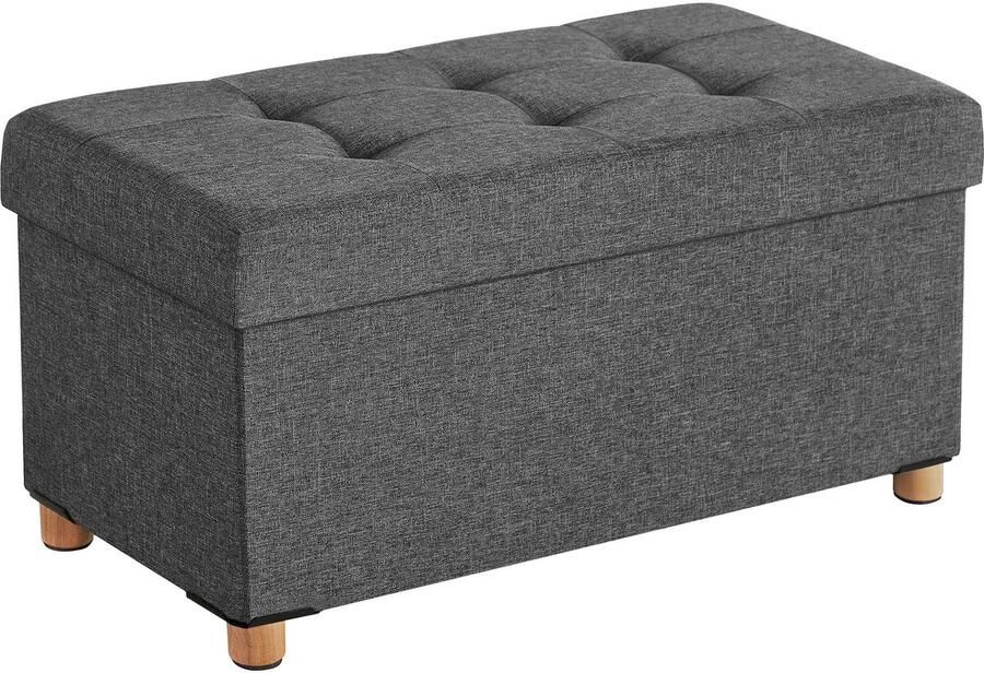Opbergkruk voetenbank opvouwbaar bedbankje met houten poten en klapdeksel met verborgen opbergruimte maximale draagkracht 300 kg 65 liter grote opbergruimte zacht huidvriendelijk materiaal 76 x 38 x 40 cm grijs