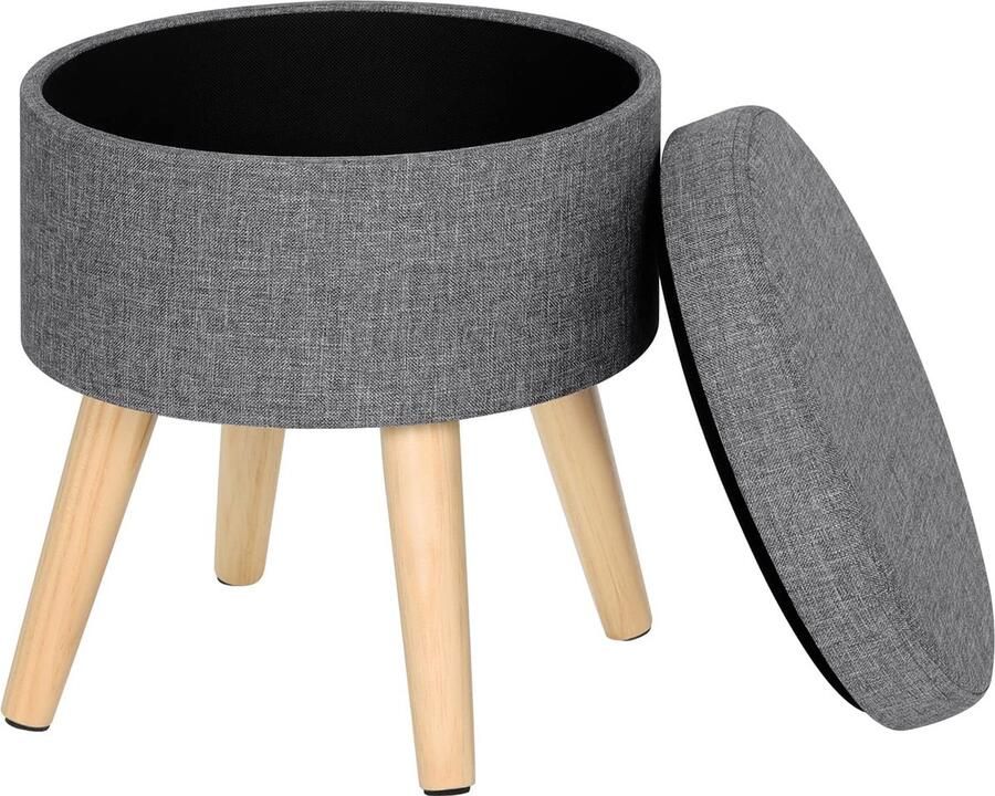 Rootz Living Rootz Opbergkruk Zitkist Voetensteun met ruimte Organisatorische poef Compacte zitkist Met linnen gestoffeerde bank Meubelkluis Lichtgrijs 30 x 30 x 20 cm