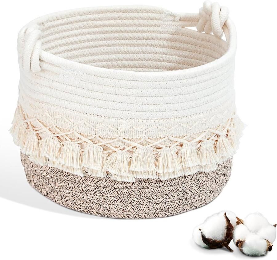 Opbergmand Katoenen mand Gevlochten Kinderspeelgoedmand Geschenkmand Kinderkamer voor planken en kasten Badkamer Commode Accessoires Organizer Badkamer (24 x 17 cm) (Bruin)