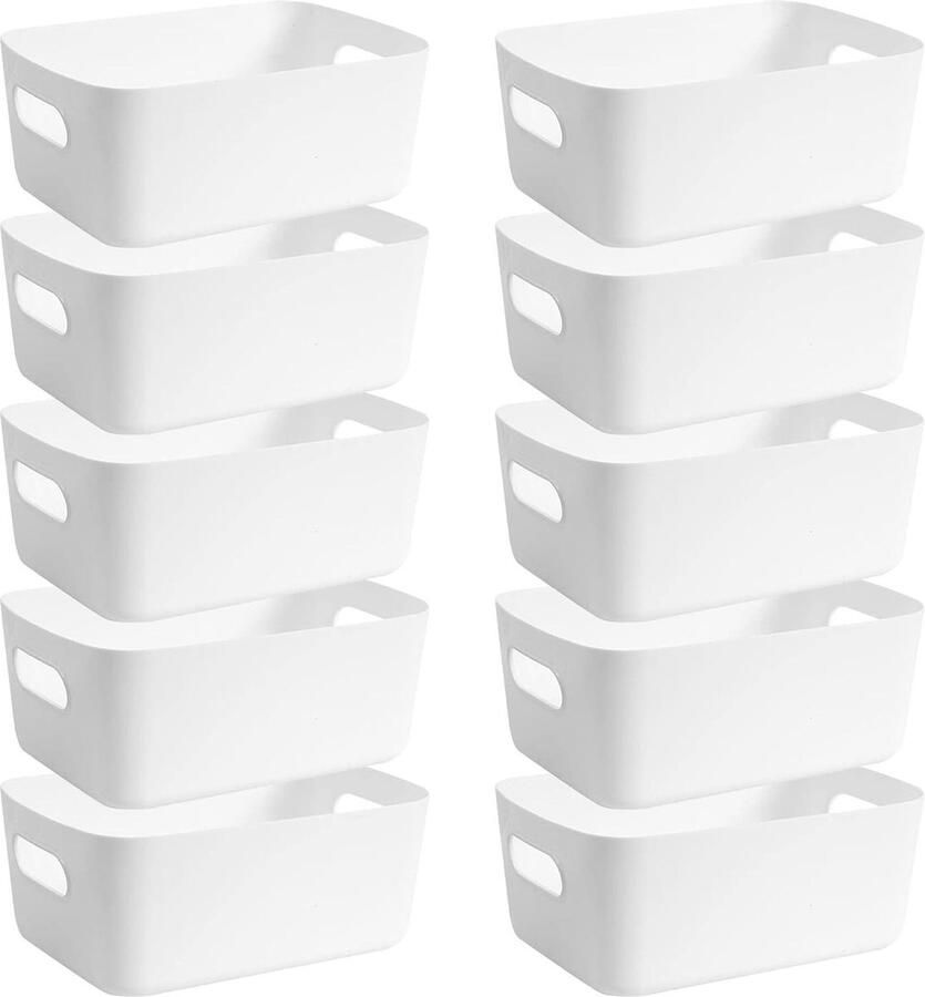Opbergmand met handgrepen Keukenkast organizer box Witte kunststof opbergdoos voor badkamer Set van 10