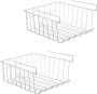 Opbergmand onder de plank 2-pack Onder de plank Opknoping metalen draad opbergmand Organizer voor keuken kast kantoor bijkeuken badkamer kast wit - Thumbnail 2