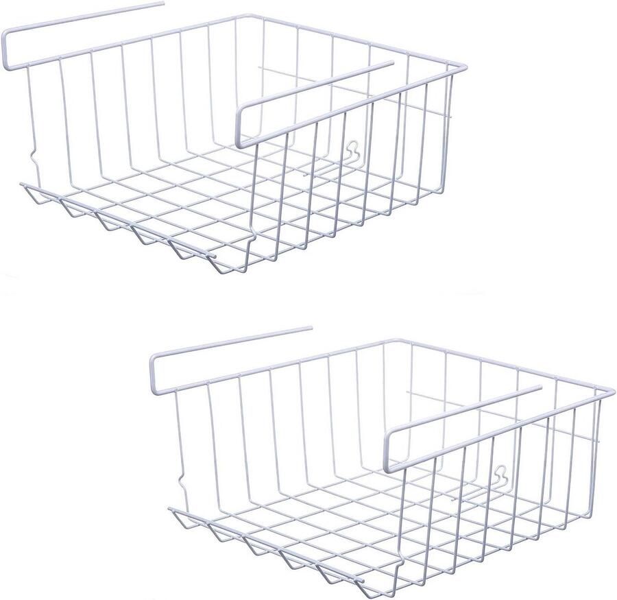 Opbergmand onder de plank 2-pack Opknoping metalen draad opbergmand Organizer voor keuken kast kantoor bijkeuken badkamer kast wit