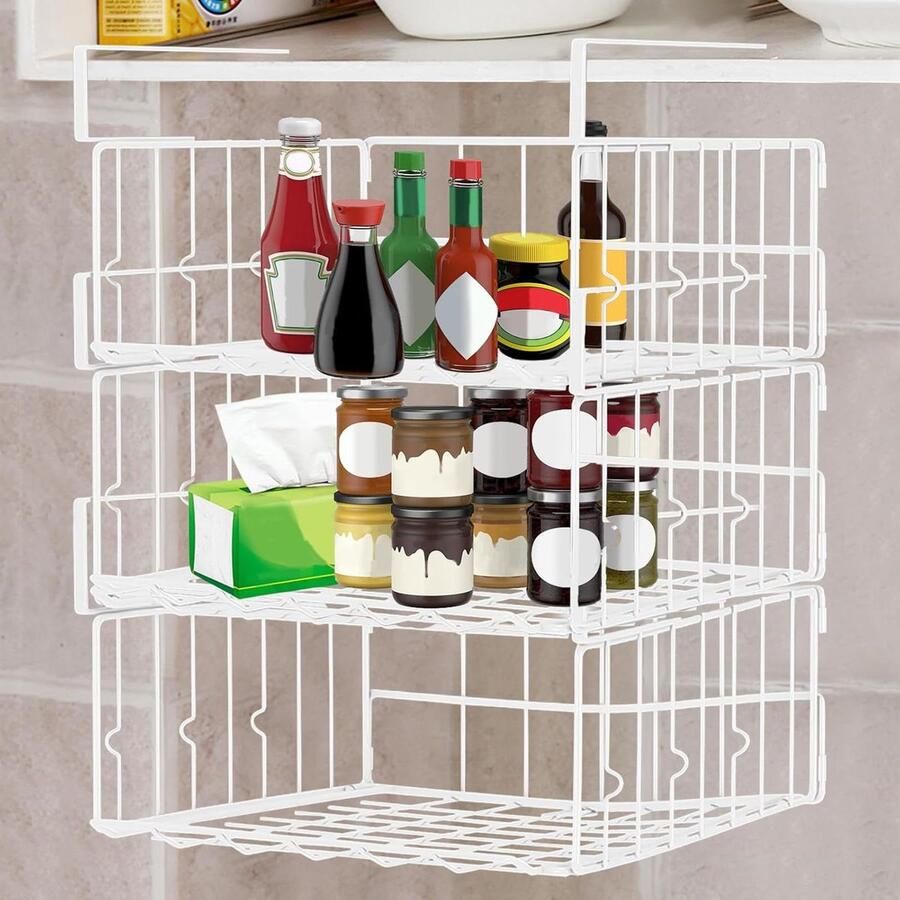 Opbergmand Set 3 stuks 32 x 30 x 13 cm Wit Metaal Kledingkast Hangmand Onder Kast Draadmand Organizer voor Keuken Kantoor Badkamer