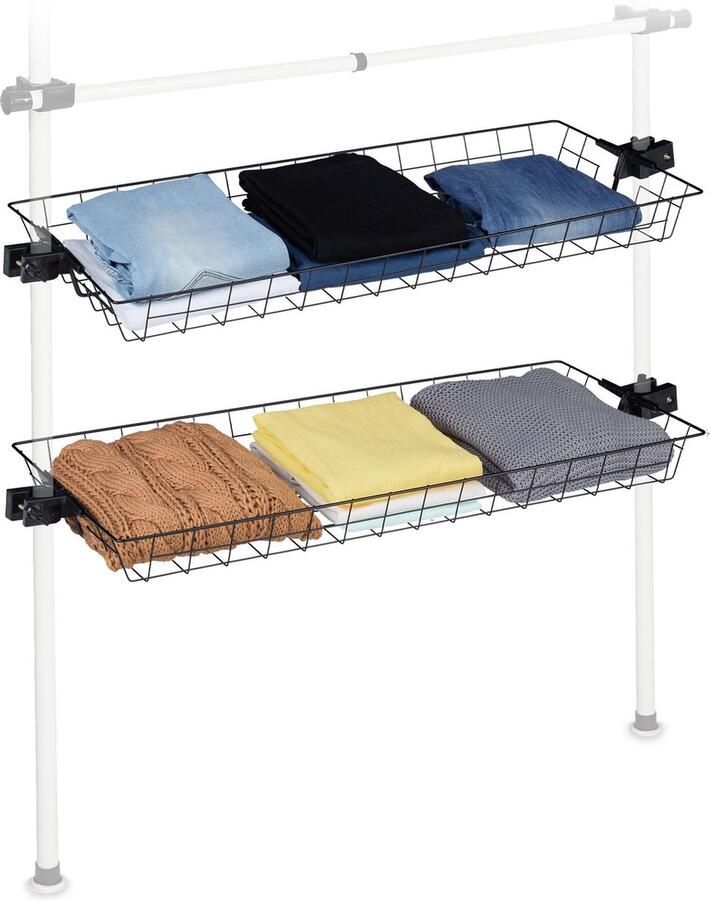 Relaxdays opbergmand in set van 2 voor telescopische kledingkast staal 7.5 x 95 x 39 cm zwart B