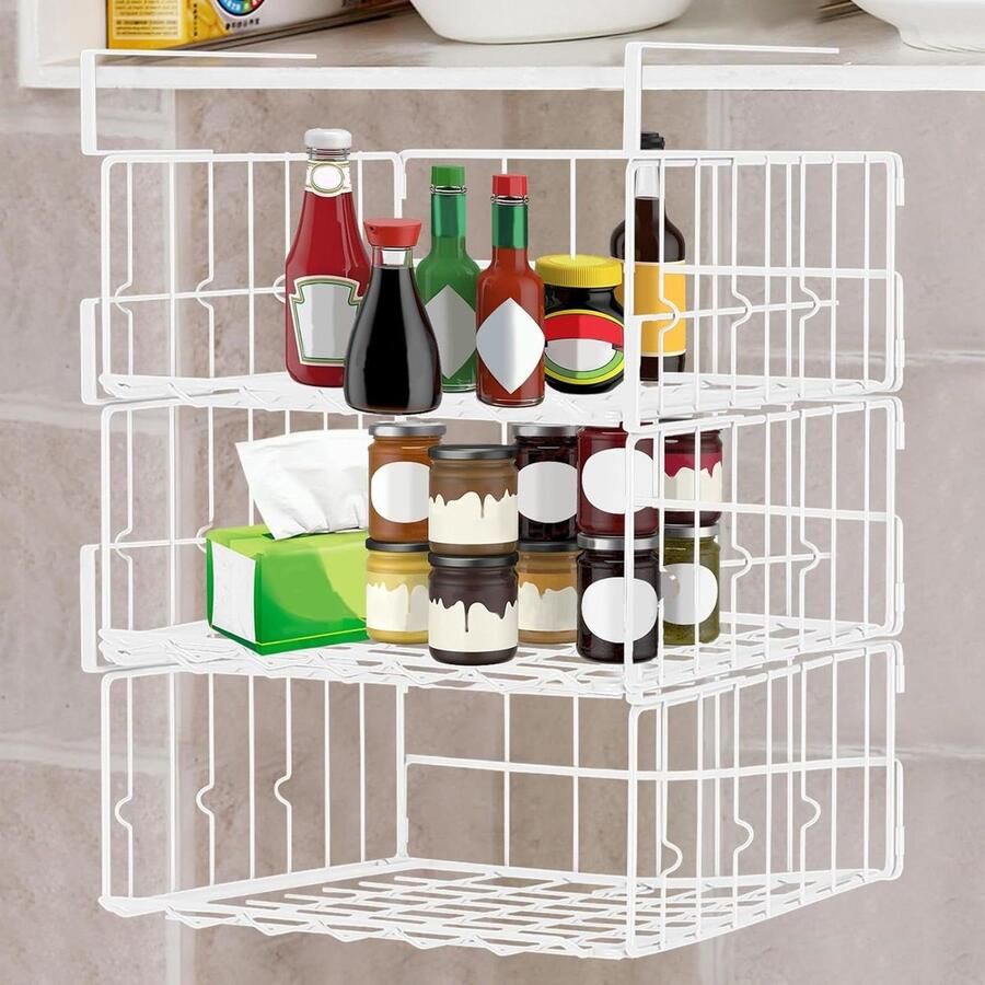 Opbergmand set van 3 wit metaal 32 x 30 x 13 cm kledingkast hangmand draadmand keuken organizer