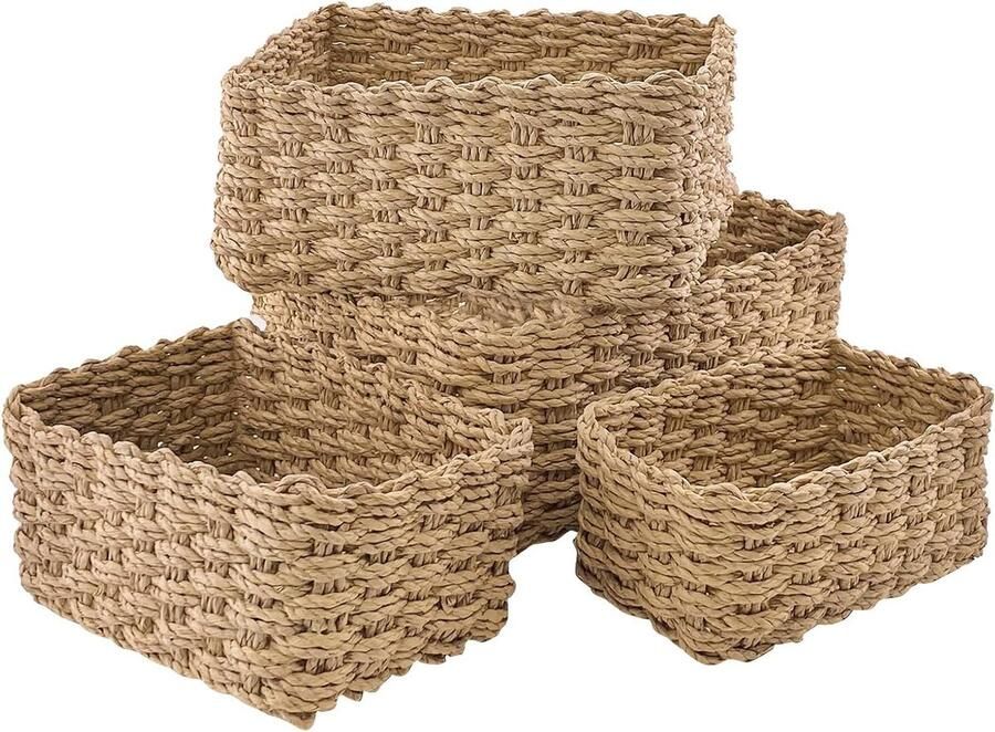 Opbergmand set van 4 geweven recyclebaar papiertouw voor badkamer accessoires